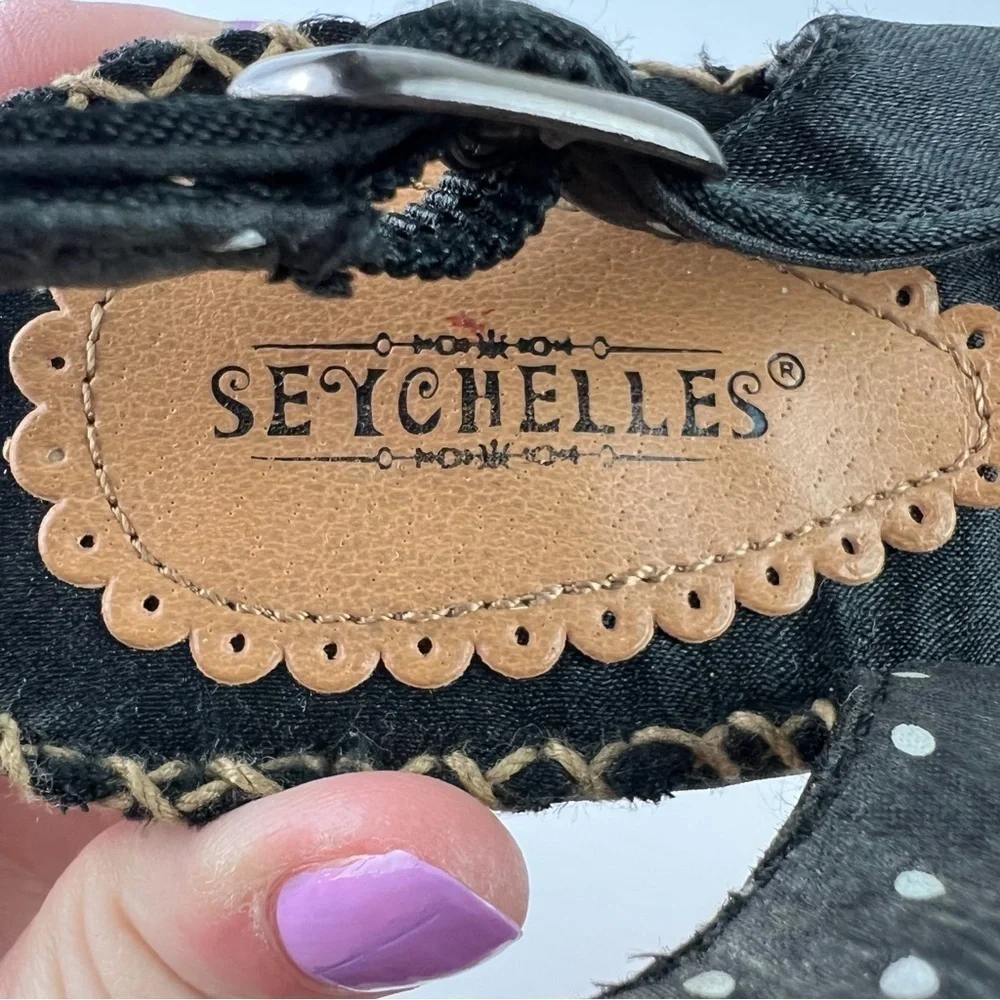 Seychelles SINGAPORE Sandals Womens 8 Cork Wedge Heel Slingback Peep Toe Black